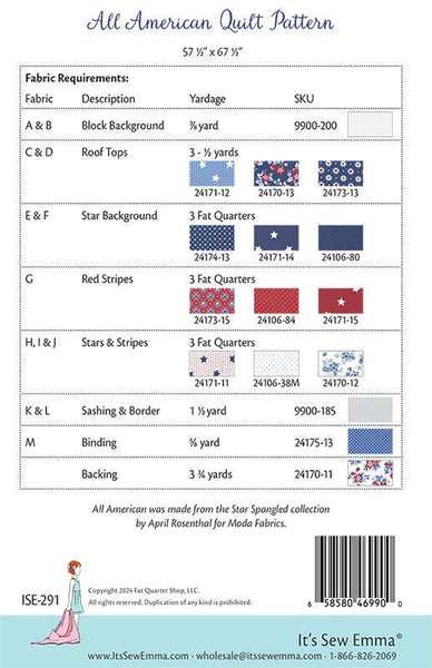 All American Quilt Pattern ISE-291 by Its Sew Emma - Moda Fabrics - INSTRUCTIONS Only - Fat Quarter Friendly
