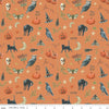 Image of the Trick or Treat Spooky Orange quilting cotton fabric by Lisa Audit for Riley Blake Designs. Features halloween icons on an orange background. Cute Little Fabric Shop