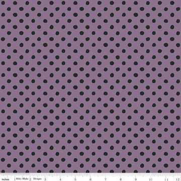 Image of the Trick or Treat Dots Plum quilting cotton fabric by Lisa Audit for Riley Blake Designs. Features dots on a purple background. Cute Little Fabric Shop