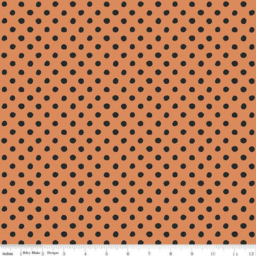 Image of the Trick or Treat Dots Orange quilting cotton fabric by Lisa Audit for Riley Blake Designs. Features dots on an orange background. Cute Little Fabric Shop