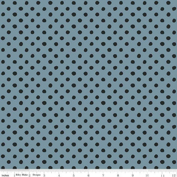 Image of the Trick or Treat Dots Dusk quilting cotton fabric by Lisa Audit for Riley Blake Designs. Features dots on a blue background. Cute Little Fabric Shop