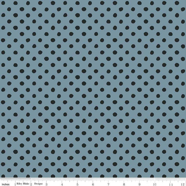Image of the Trick or Treat Dots Dusk quilting cotton fabric by Lisa Audit for Riley Blake Designs. Features dots on a blue background. Cute Little Fabric Shop