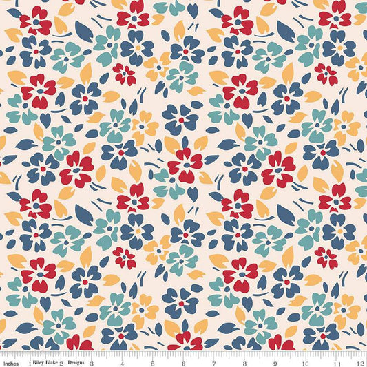 2yd 30" End of Bolt - Americana Glory Multi Patriotic Floral 108" WIDEBACK - WB16105 - Riley Blake Quilting Cotton Fabric