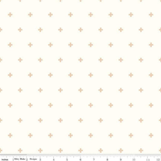 Image of the Sunsetridge Crosses Cream quilting cotton fabric by Minki Kim for Riley Blake Designs. Features pixels on a cream background. Cute Little Fabric Shop