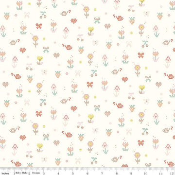 Image of the Sunsetridge Mosaic Cream quilting cotton fabric by Minki Kim for Riley Blake Designs. Features pixels on a cream background. Cute Little Fabric Shop