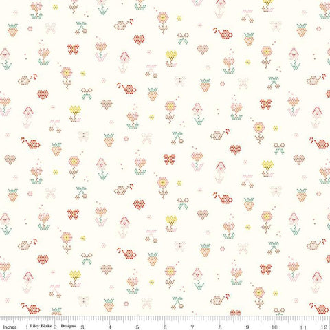 Image of the Sunsetridge Mosaic Cream quilting cotton fabric by Minki Kim for Riley Blake Designs. Features pixels on a cream background. Cute Little Fabric Shop