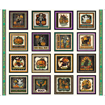 SALE Happy Haunting Halloween Character Picture Panel 31043 Multi X - QT Fabrics - Spooky Costumes Pumpkins - Quilting Cotton Fabric