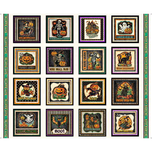 DEAL Happy Haunting Halloween Character Picture Panel 31043 Multi X - QT Fabrics - Spooky Costumes Pumpkins - Quilting Cotton Fabric