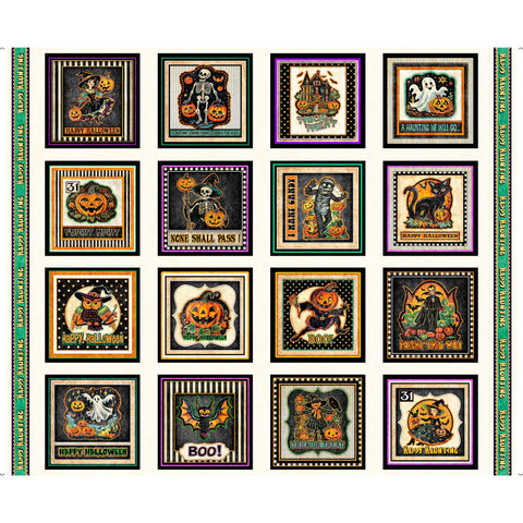 Happy Haunting Halloween Character Picture Panel 31043 Multi X - QT Fabrics - Spooky Costumes Pumpkins - Quilting Cotton Fabric