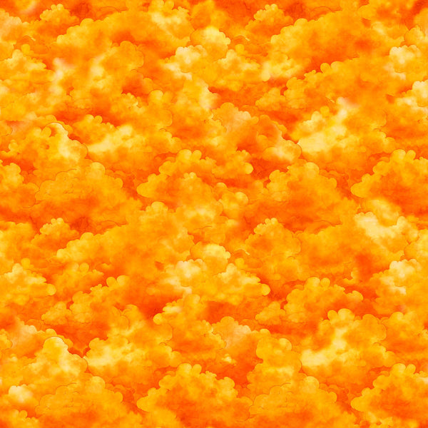 Image of the Happy Haunting Cloud Texture Orange quilting cotton fabric by Morris Creative Group for QT Fabrics. Features clouds on an orange background. Cute Little Fabric Shop