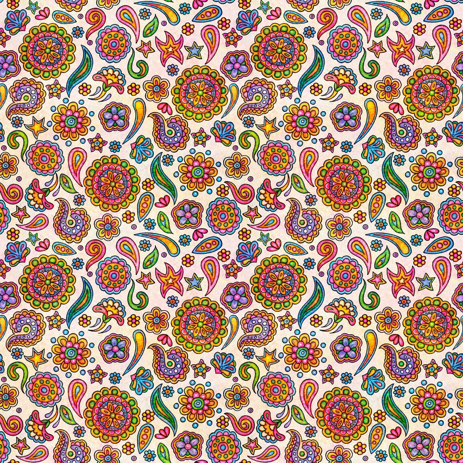 Image of the Skullduggery Ditsy Geo White quilting cotton fabric by Morris Creative Group by QT Fabrics. Features flowers on an white background. Cute Little Fabric Shop