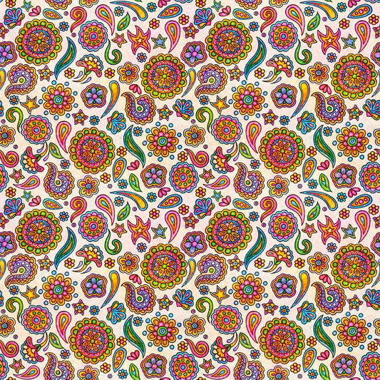 Image of the Skullduggery Ditsy Geo White quilting cotton fabric by Morris Creative Group by QT Fabrics. Features flowers on an white background. Cute Little Fabric Shop