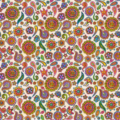 Image of the Skullduggery Ditsy Geo White quilting cotton fabric by Morris Creative Group by QT Fabrics. Features flowers on an white background. Cute Little Fabric Shop