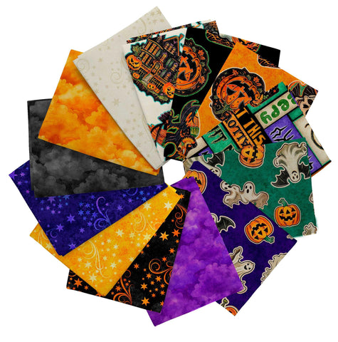 Happy Haunting Fat Quarter Bundle 13 pieces - QT Fabrics - Pre cut Precut - Halloween Spooky Season - Quilting Cotton Fabric