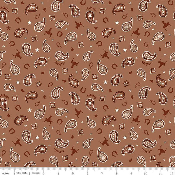 FLANNEL Lil Buckaroos Paisley F16021 Brown - Riley Blake Designs - Bandana Star Paisley Horseshoe - FLANNEL Cotton Fabric