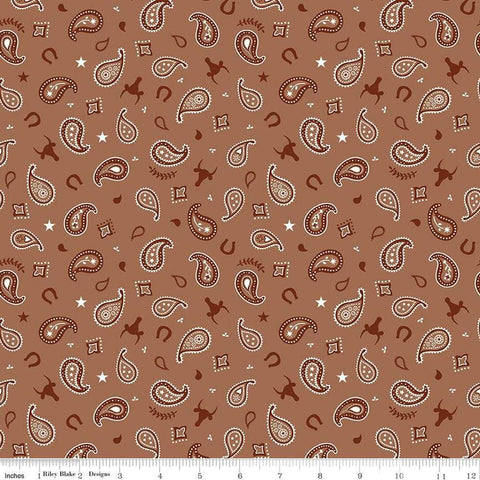 FLANNEL Lil Buckaroos Paisley F16021 Brown - Riley Blake Designs - Bandana Star Paisley Horseshoe - FLANNEL Cotton Fabric