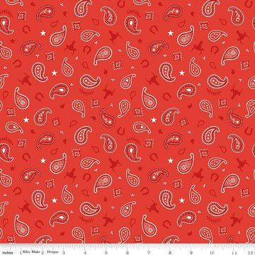 FLANNEL Lil Buckaroos Paisley F16021 Red - Riley Blake Designs - Bandana Star Paisley Horseshoe - FLANNEL Cotton Fabric