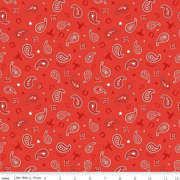 FLANNEL Lil Buckaroos Paisley F16021 Red - Riley Blake Designs - Bandana Star Paisley Horseshoe - FLANNEL Cotton Fabric