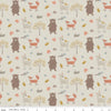 17" End Of Bolt Piece - FLANNEL Woodland Creatures F16023 Taupe - Riley Blake - Trees Leaves Rabbits Deer Bears Fox - FLANNEL Cotton Fabric