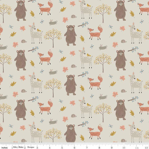 SALE FLANNEL Woodland Creatures F16023 Taupe - Riley Blake Designs - Trees Leaves Rabbits Deer Bears Fox - FLANNEL Cotton Fabric