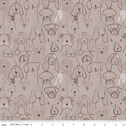 14" End of Bolt - FLANNEL Inky Dog Club F16024 Brown - Riley Blake Designs - Dogs Puppies Sketched Pet - FLANNEL Cotton Fabric