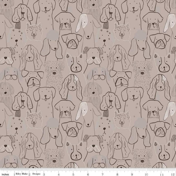 SALE FLANNEL Inky Dog Club F16024 Brown - Riley Blake Designs - Dogs Puppies Sketched Pet - FLANNEL Cotton Fabric