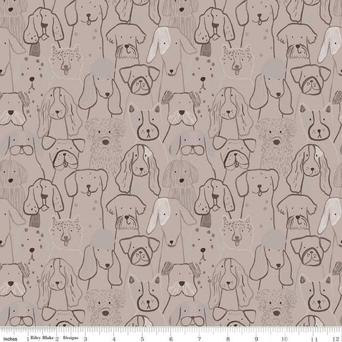SALE FLANNEL Inky Dog Club F16024 Brown - Riley Blake Designs - Dogs Puppies Sketched Pet - FLANNEL Cotton Fabric