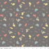 FLANNEL Dinos F16026 Gray - Riley Blake Designs - Dinosaurs Clouds Leaves Rainbows - FLANNEL Cotton Fabric