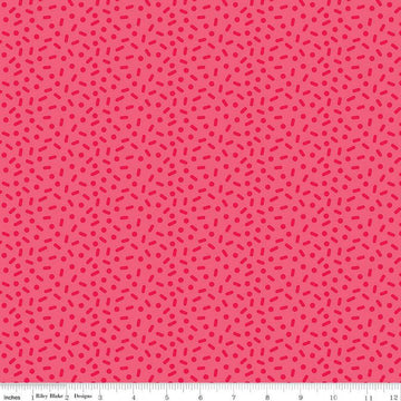 Image of the Gingerbread Kisses Sprinkles Red quilting cotton fabric. Features sprinkles on a red background. Cute Little Fabric Shop