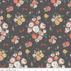 Image of the Sunsetridge Main Granite quilting cotton fabric by Minki Kim for Riley Blake Designs. Features flowers on a brown background. Cute Little Fabric Shop