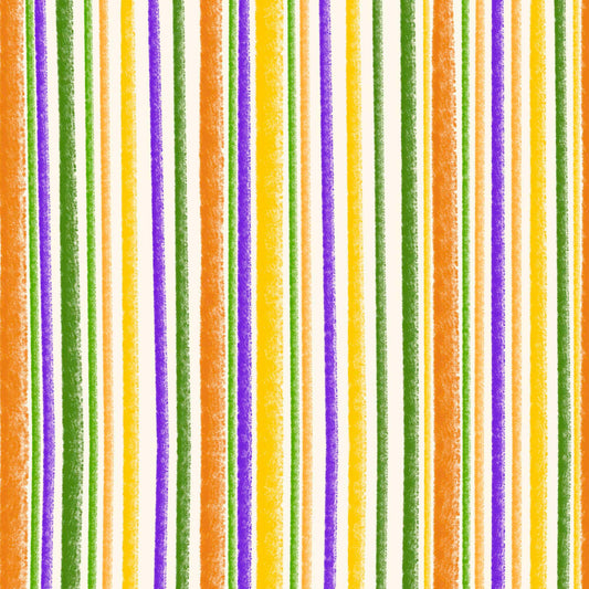 Image of the Steampunk Halloween 3 Stripe Yellow quilting cotton fabric. Features halloween stripes on a yellow background. Cute Little Fabric Shop