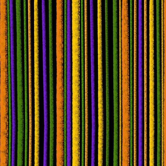 Image of the Steampunk Halloween 3 Stripe Black quilting cotton fabric. Features halloween stripes on a black background. Cute Little Fabric Shop