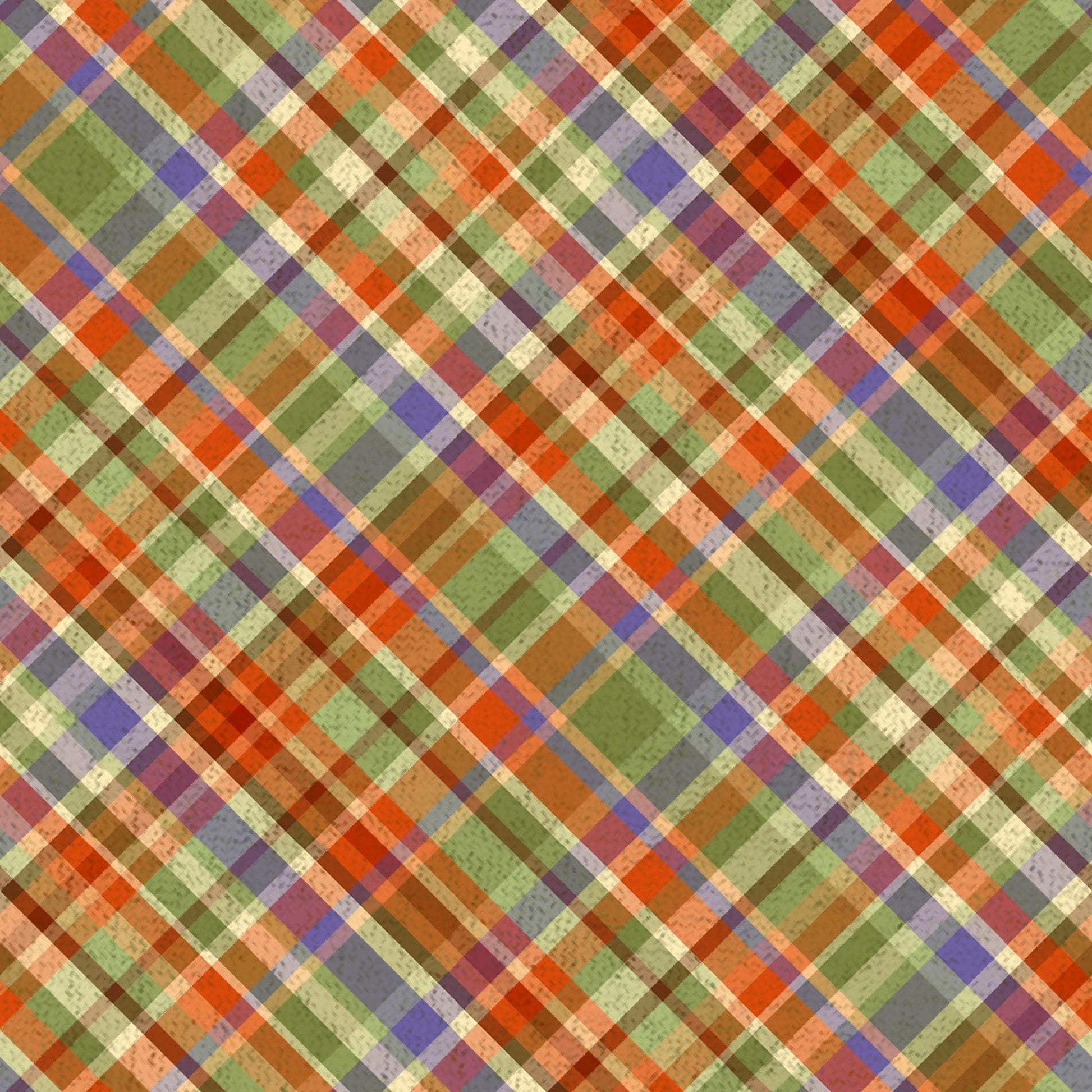 Image of the Cornucopia Harvest Diagonal Plaid Multi quilting cotton fabric by Gina Jane Lee for QT Fabrics. Features plaid on a black background. Cute Little Fabric Shop