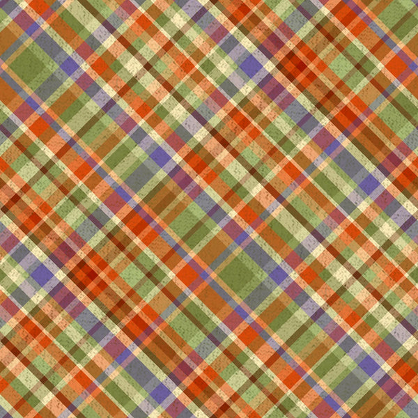 Image of the Cornucopia Harvest Diagonal Plaid Multi quilting cotton fabric by Gina Jane Lee for QT Fabrics. Features plaid on a black background. Cute Little Fabric Shop
