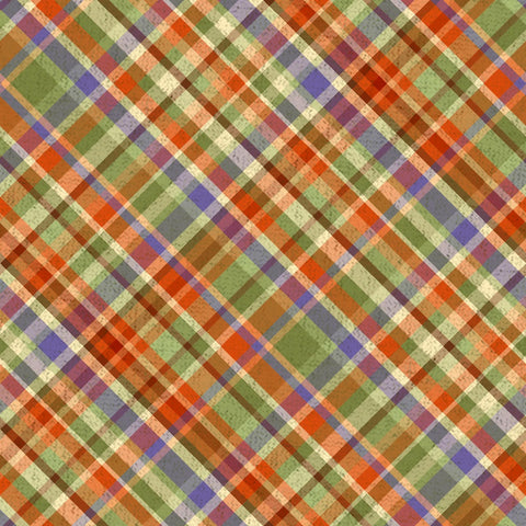 Image of the Cornucopia Harvest Diagonal Plaid Multi quilting cotton fabric by Gina Jane Lee for QT Fabrics. Features plaid on a black background. Cute Little Fabric Shop