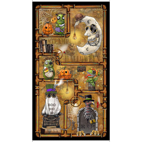 Steampunk Halloween 3 Character Panel 31219 Brown A - by QT Fabrics - Spooky Season Haunted - Quilting Cotton Fabric