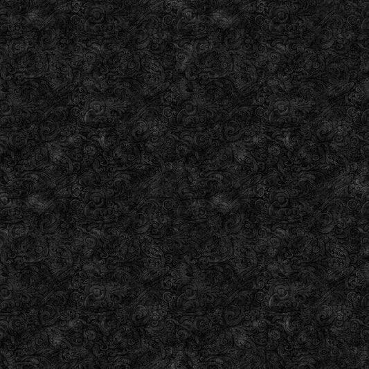 Image of the Festivus Festivus Blender Black quilting cotton fabric by Dan Morris for Riley Blake Designs. Features an abstract swirl on a black background. Cute Little Fabric Shop