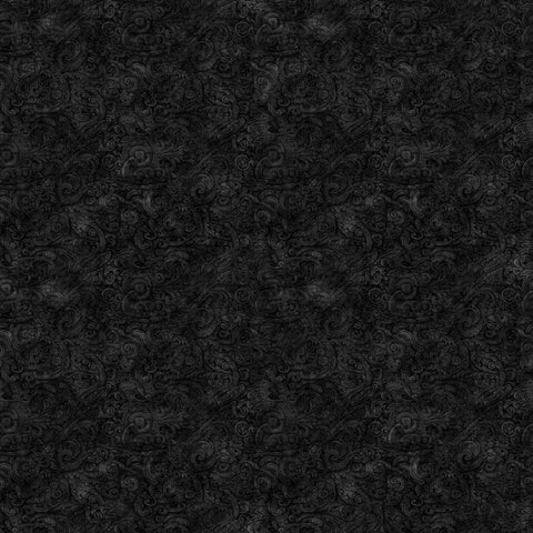 Image of the Festivus Festivus Blender Black quilting cotton fabric by Dan Morris for Riley Blake Designs. Features an abstract swirl on a black background. Cute Little Fabric Shop