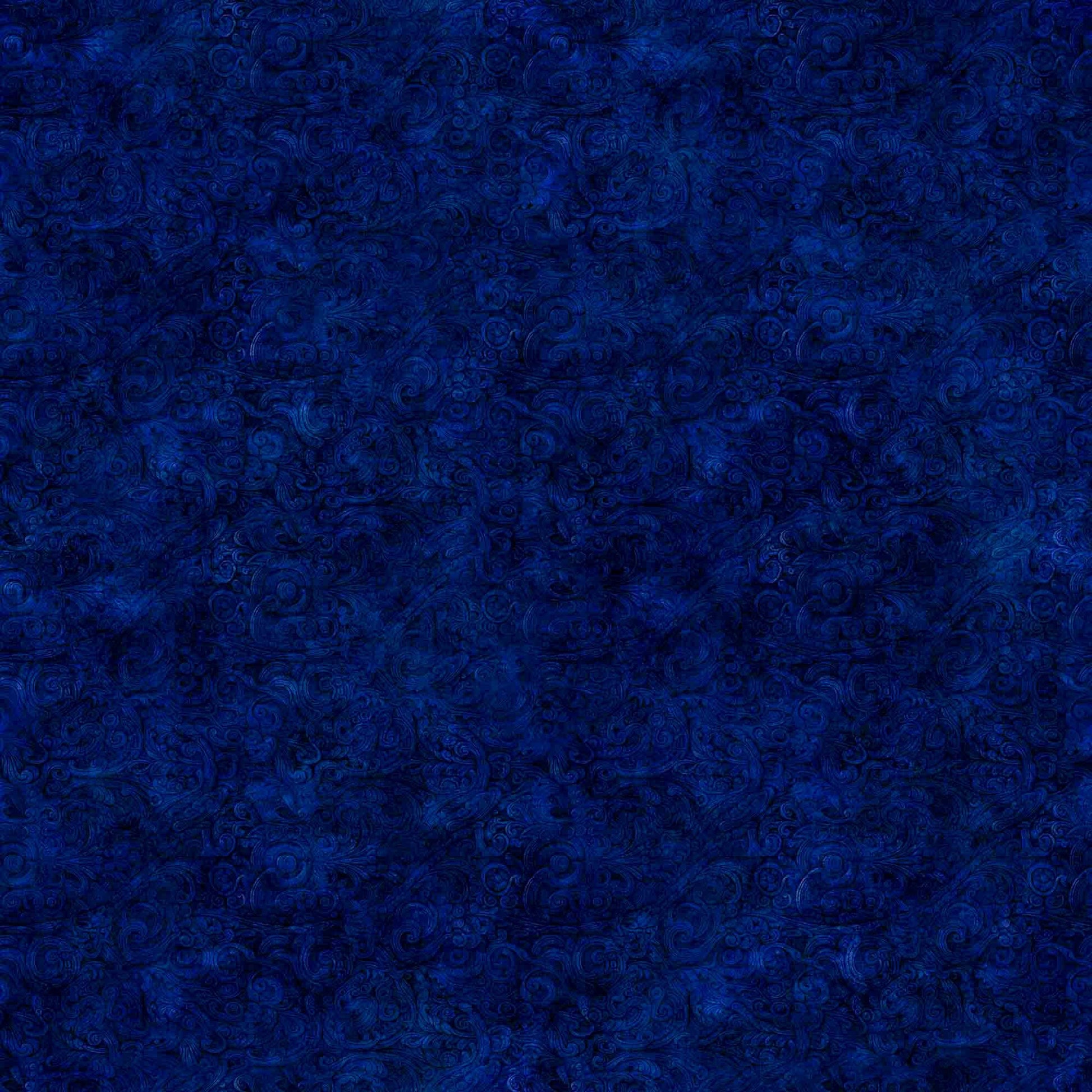 Image of the Festivus Festivus Blender Navy quilting cotton fabric by Dan Morris for Riley Blake Designs. Features an abstract swirl on a blue background. Cute Little Fabric Shop