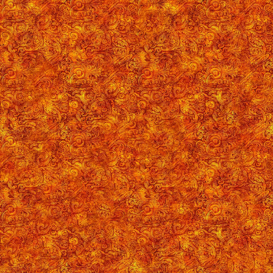Image of the Festivus Festivus Blender Burnt Orange quilting cotton fabric by Dan Morris for Riley Blake Designs. Features an abstract swirl on an orange background. Cute Little Fabric Shop