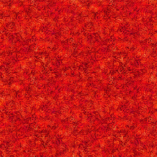 Image of the Festivus Festivus Blender Tomato quilting cotton fabric by Dan Morris for Riley Blake Designs. Features an abstract swirl on a red background. Cute Little Fabric Shop