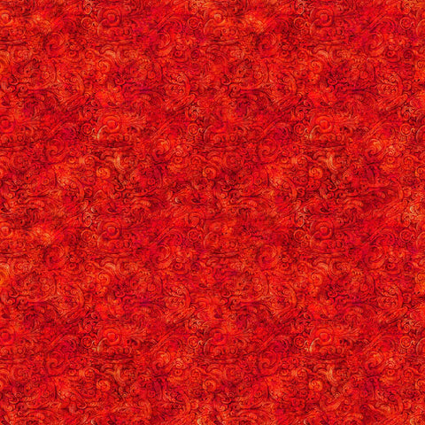 Image of the Festivus Festivus Blender Tomato quilting cotton fabric by Dan Morris for Riley Blake Designs. Features an abstract swirl on a red background. Cute Little Fabric Shop