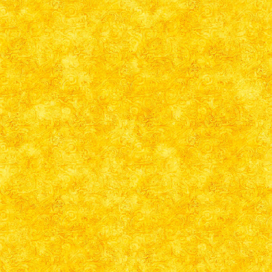 Image of the Festivus Festivus Blender Sunflower quilting cotton fabric by Dan Morris for Riley Blake Designs. Features an abstract swirl on a yellow background. Cute Little Fabric Shop