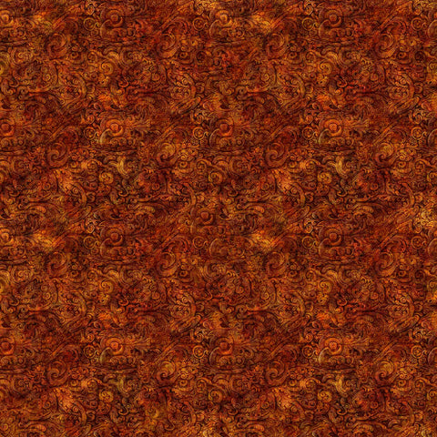 Image of the Festivus Festivus Blender Rust quilting cotton fabric by Dan Morris for Riley Blake Designs. Features an abstract swirl on a red background. Cute Little Fabric Shop