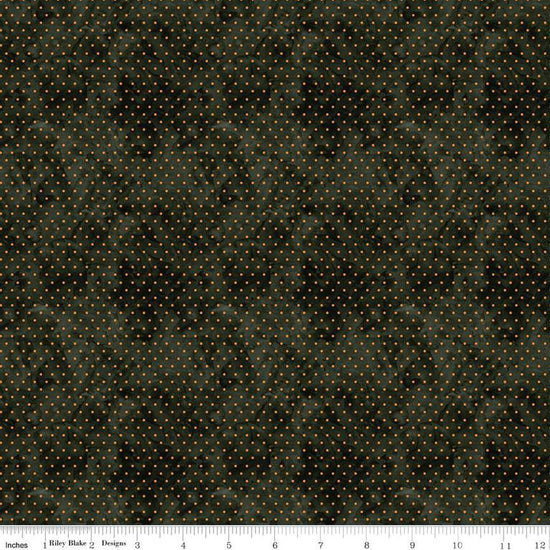 Image of the Ghoul Friends Dots Black quilting cotton fabric by Teresa Kogut for Riley Blake Designs. Features dots on a black background. Cute Little Fabric Shop