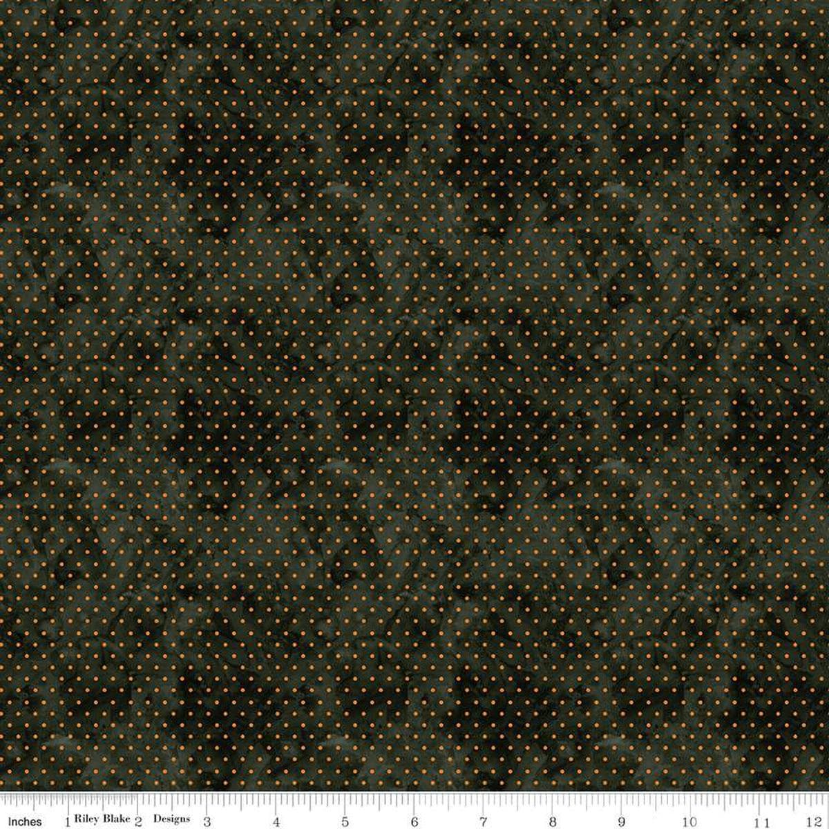 Image of the Ghoul Friends Dots Black quilting cotton fabric by Teresa Kogut for Riley Blake Designs. Features dots on a black background. Cute Little Fabric Shop