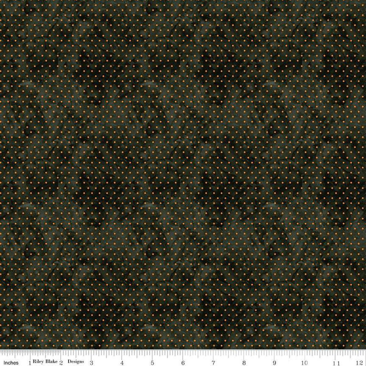Image of the Ghoul Friends Dots Black quilting cotton fabric by Teresa Kogut for Riley Blake Designs. Features dots on a black background. Cute Little Fabric Shop