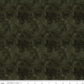Image of the Ghoul Friends Dots Black quilting cotton fabric by Teresa Kogut for Riley Blake Designs. Features dots on a black background. Cute Little Fabric Shop