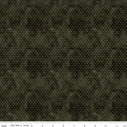 Image of the Ghoul Friends Dots Black quilting cotton fabric by Teresa Kogut for Riley Blake Designs. Features dots on a black background. Cute Little Fabric Shop