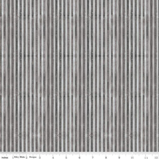 Image of the Ghoul Friends Stripes Black quilting cotton fabric by Teresa Kogut for Riley Blake Designs. Features stripes on a black background. Cute Little Fabric Shop